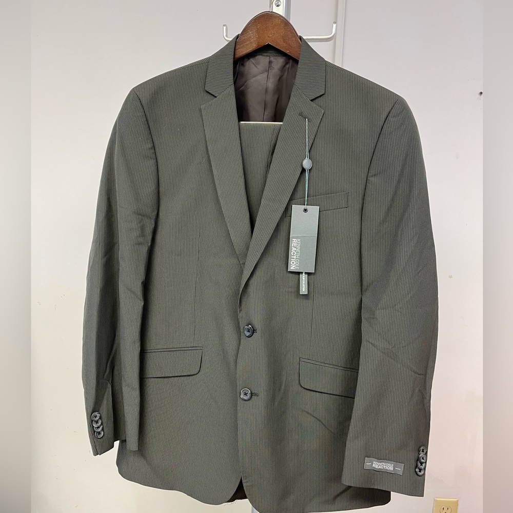 Kenneth Cole Reaction Brown ultra fine pinstripe slim fit suit.